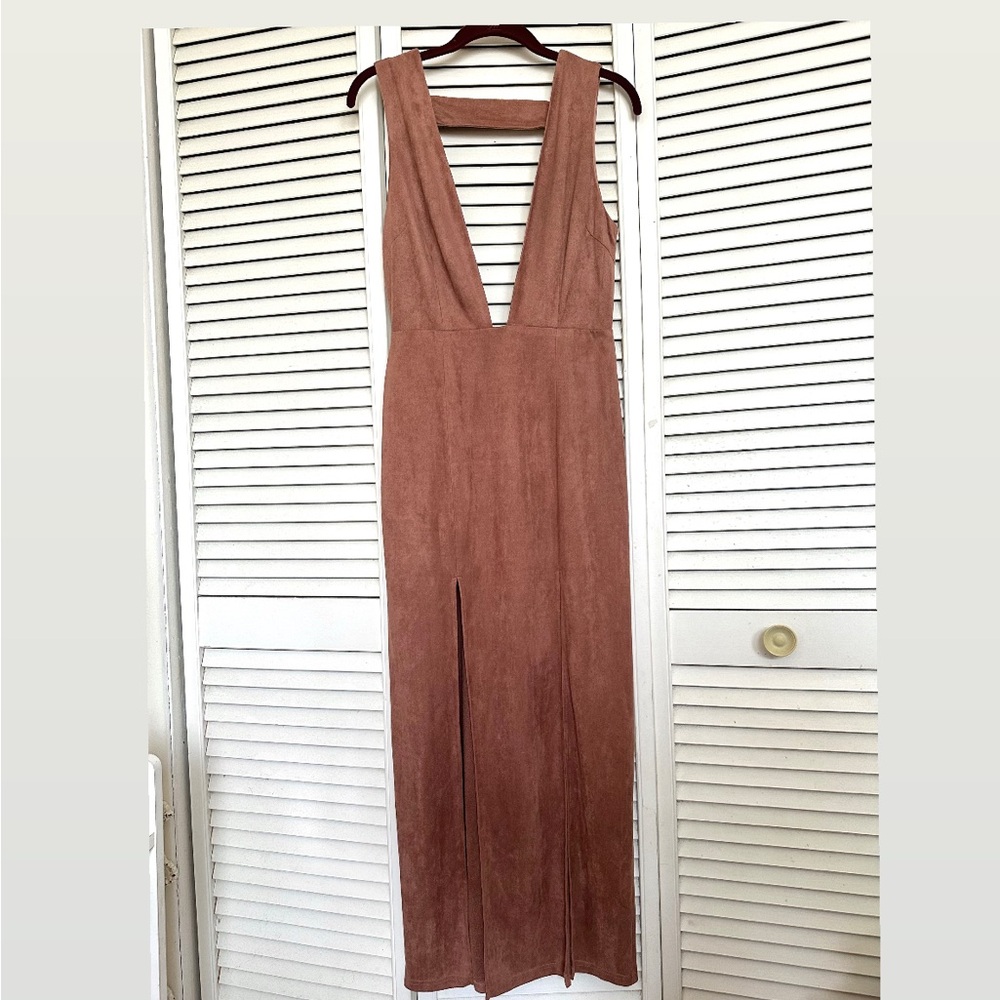Hommage from Los Angeles Pink Suede Slit Maxi Dress